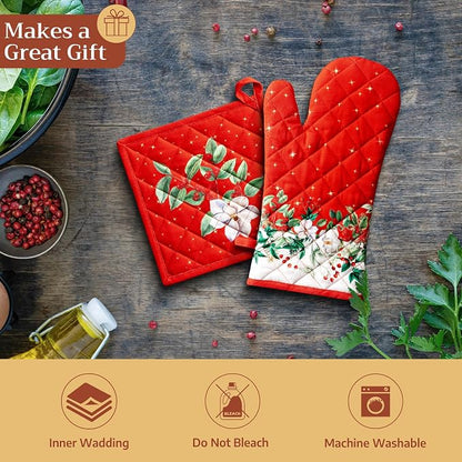 Maison d' Hermine Pot Holders 100% Cotton Potholders (8" x 8", Pack of 1) | Heat Resistant Hot Pads with Loop BBQ Cooking Baking Hotel Kitchen Handling Hot Pans Thanksgiving Christmas - Noel
