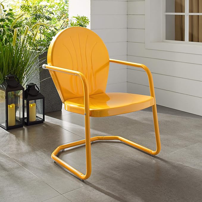 Crosley Furniture Griffith Outdoor Chair, Retro Metal Patio Chairs for Dining, Porch, Deck, Balcony, Tangerine