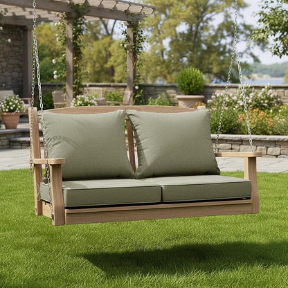 Summsun Water Resistant Outdoor Chair Cushions, Faux Linen Backrest and Deep Seat Cushion Set with Ties, Removable Cover, Non-Slip Bottom for Patio Furniture, 22 x 22 Inch, Mocca Green, Set of 2