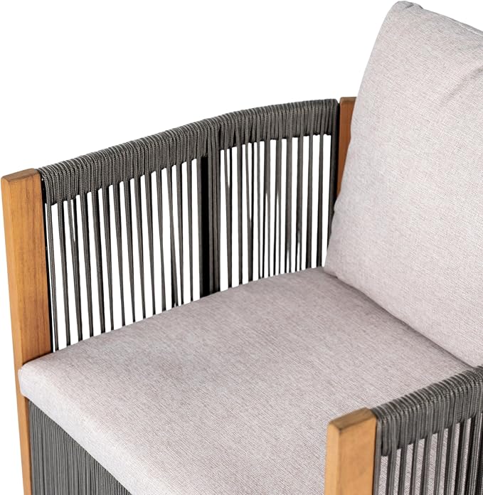 Christopher Knight Home Kato Outdoor Metal & Acacia Wood Frame Swivel Accent Chair with Removable Cushion, 360° Rotating Patio Armchair with Rope Accent, Outdoor Swivel Chair for Garden, Grey