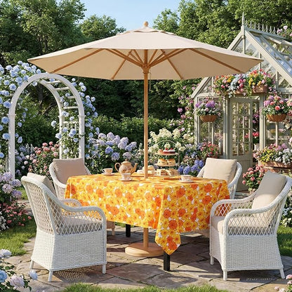 Poise3EHome 60X84 Inches Rectangle Outdoor Tablecloth with Umbrella Hole and Zipper,Spillproof Patio Table Cloth for Camping Picnic Party Garden Table, Yellow Flower