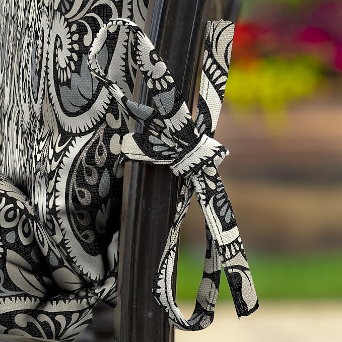 Arden Outdoor Patio Dining Chair Cushion, 20x44, Rain-Proof Seat Pad, Fade-Resistant Outdoor Cushion Black Aurora Damask