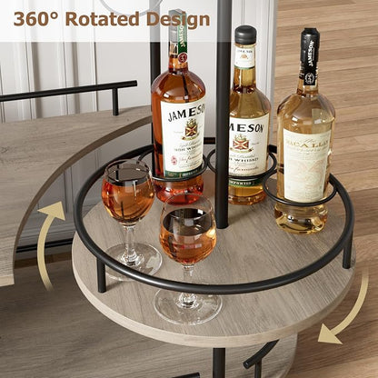 Garvee Bar Serving Cart with Wine Rack and Glass Holder, Black+Grey | 3-Tier Rolling Serving Cart with 4 Wheels, Small Serving Table for Living Room, Kitchen, Dining Room