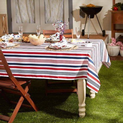 DII Patriotic Stripes Tabletop Collection, Stain Resistant & Waterproof, Tablecloth, 60x84, Red, White, & Blue