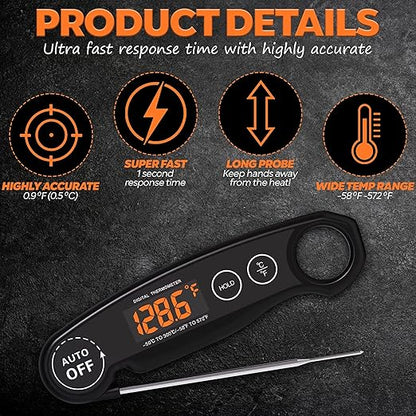 Instant Read Food Thermometer Rechargeable Meat Thermometer Digital Kitchen Thermometer - Fast & Accurate Food Thermometer for Cooking, Grill Thermometer, Fathers Day Gift for Dad Husband