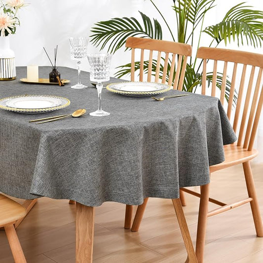 Wolkemer Faux Linen Oval Tablecloth 60 x 84 Inch Charcoal Table Cloth | Heavy Duty Wrinkle Resistant Fabric Table Cloth, Farmhouse Rustic Oval Table Cover for Kitchen Dining Indoor Outdoor Tabletop