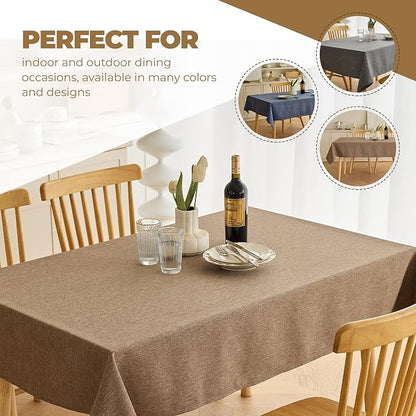 Decorelia Waterproof Farmhouse Table Cloth for Party Wedding Table, Solid Linen Woven Fall Spill-Proof Tablecloth for Dining Room, Farmhouse, Restaurant (Oblong, 60 x 120 Inch (10-12 Seats), Coffee)
