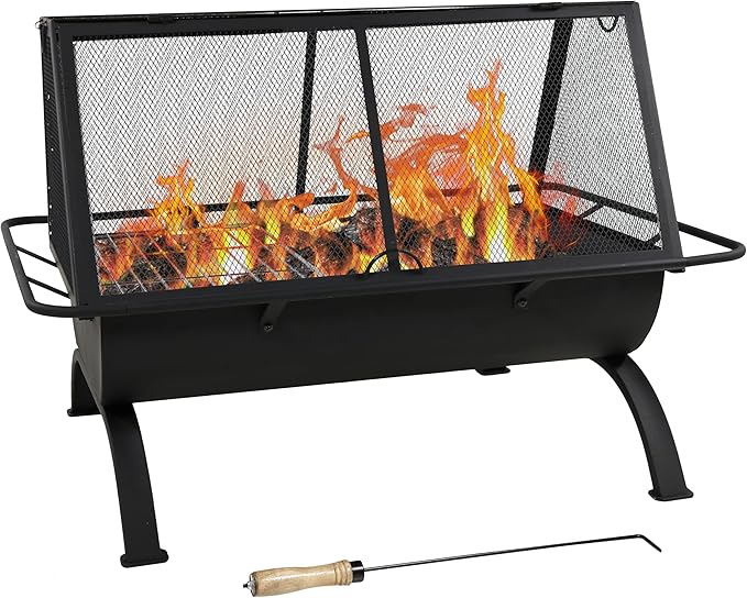 Sunnydaze 36-Inch Northland Steel Outdoor Fire Pit with Grill - Outdoor Fireplace with Cooking Grate, Spark Screen, Cover, and Poker