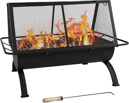 Sunnydaze 36-Inch Northland Steel Outdoor Fire Pit with Grill - Outdoor Fireplace with Cooking Grate, Spark Screen, Cover, and Poker