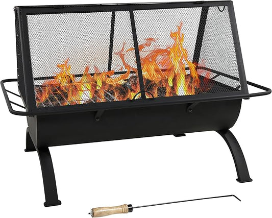 Sunnydaze 36-Inch Northland Steel Outdoor Fire Pit with Grill - Outdoor Fireplace with Cooking Grate, Spark Screen, Cover, and Poker