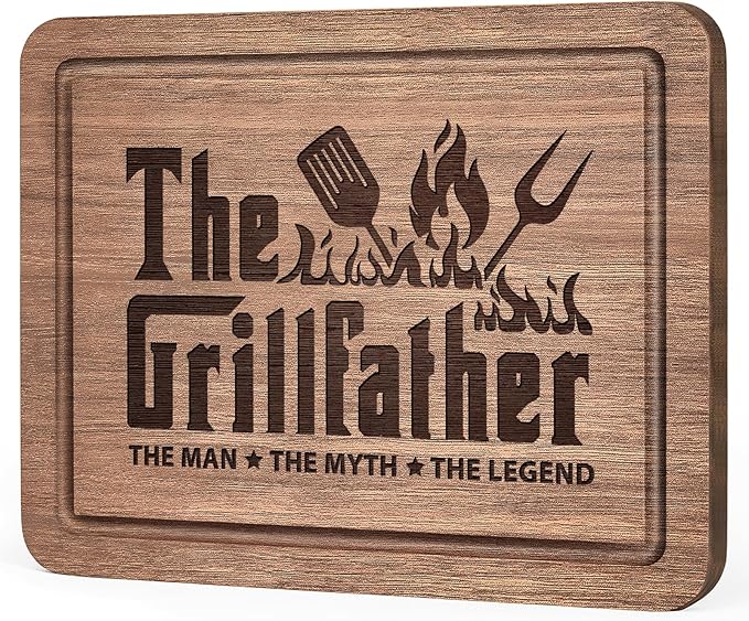 Fathers Day Birthday Gift for Dad, The Grillfather Walnut Wood Cutting Board, Dads Gift from Daughter Son, Cool Kitchen Gifts for BBQ, Grill Masters, Best Dad Board Present for Dads, Father, Daddy