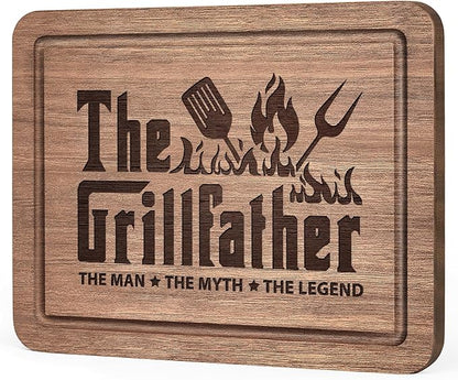 Fathers Day Birthday Gift for Dad, The Grillfather Walnut Wood Cutting Board, Dads Gift from Daughter Son, Cool Kitchen Gifts for BBQ, Grill Masters, Best Dad Board Present for Dads, Father, Daddy