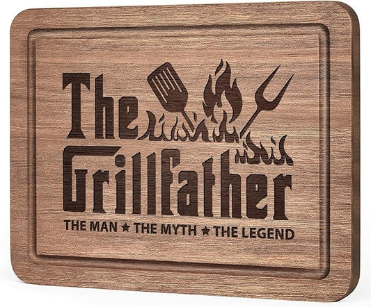 Fathers Day Birthday Gift for Dad, The Grillfather Walnut Wood Cutting Board, Dads Gift from Daughter Son, Cool Kitchen Gifts for BBQ, Grill Masters, Best Dad Board Present for Dads, Father, Daddy