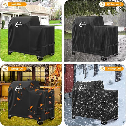 Kipiea Heavy Duty Grill Cover for Traeger Woodridge, 600D Oxford Fabric Wood Pellet Smoker Covers Waterproof & Windproof, Pellet BBQ Grill Cover for Outside Anti-UV, No Tear, No Fading