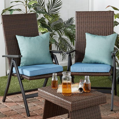 Outdoor 18 inch Square Patio Dining Chair Pads – Comfortable Fiber-Filled Seat Cushions with Ties, Reversible Polyester Fabric - Denim, Set of 4