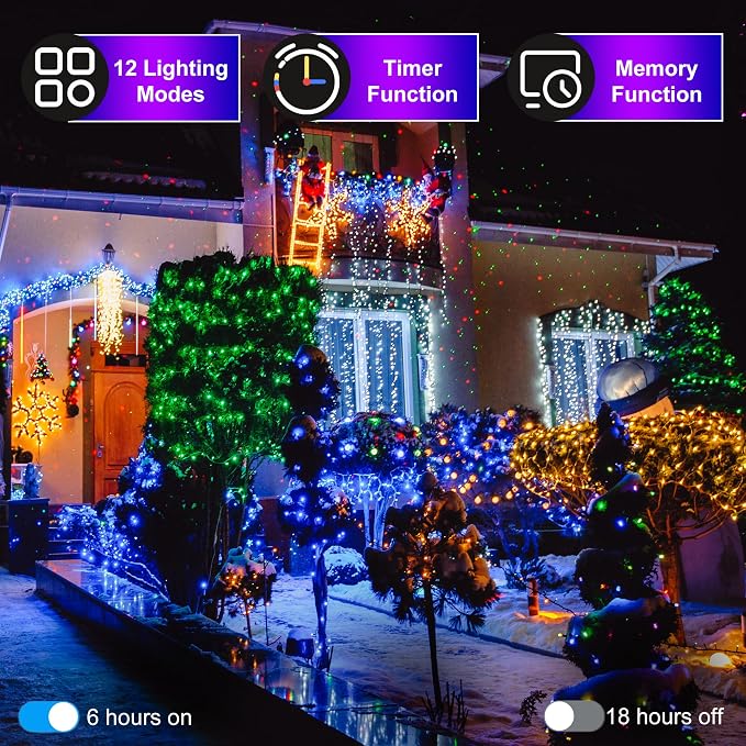 750 LED 240FT Christmas Lights, 12 Modes Christmas String Lights, Plug-In | Blue String Lights with Timer, Dimming and Green Wire for Large Trees, Patios, Fences and Porches