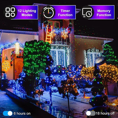 750 LED 240FT Christmas Lights, 12 Modes Christmas String Lights, Plug-In | Blue String Lights with Timer, Dimming and Green Wire for Large Trees, Patios, Fences and Porches