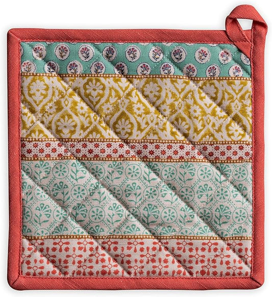 Maison d' Hermine Pot Holders 100% Cotton Heat Resistant Potholders 8" x 8" Hot Pads with Loop BBQ Cooking Baking Hotel Farmhouse Kitchen Handling Hot Pans Spring Summer (Pack of 1, Provence)