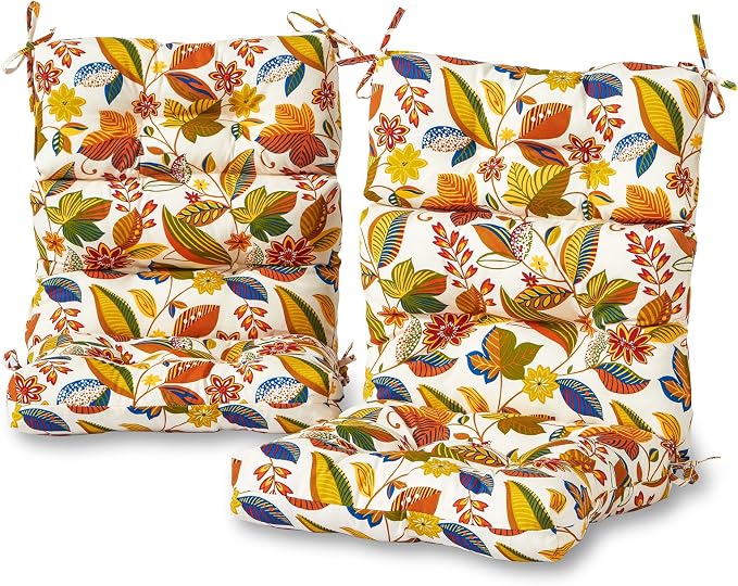 Greendale Home Fashions Outdoor 44 x 22-inch High Back Chair Cushion, Set of 2, Foliage 2 Count