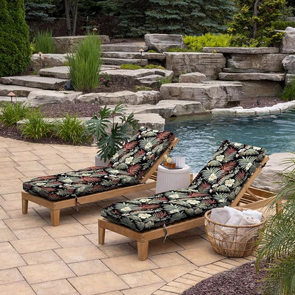 Arden Outdoor Plush Modern Tufted Chaise Cushion, 76 x 22, Rain-Proof, Fade Resistant, Tufted Cushion for Chaise Lounger Simone Black Tropical | Plush Comfort, Modern Tuft, Lounge Cushion, Rain-Proof, Fade Resistant, Mold and Mildew Resistant