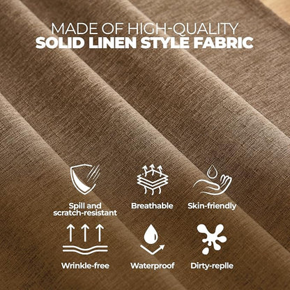 Decorelia Waterproof Farmhouse Table Cloth for Party Wedding Table, Solid Linen Woven Fall Spill-Proof Tablecloth for Dining Room, Farmhouse, Restaurant (Oblong, 60 x 120 Inch (10-12 Seats), Coffee)