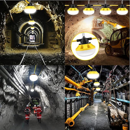 100FT LED Construction String Lights, 100W 10000LM Industrial Grade Temporary Work Lights with 10 Bulbs, Linkable 5000K Super Bright Weatherproof Lighting for Construction Site, Job Site,& Outdoor Use