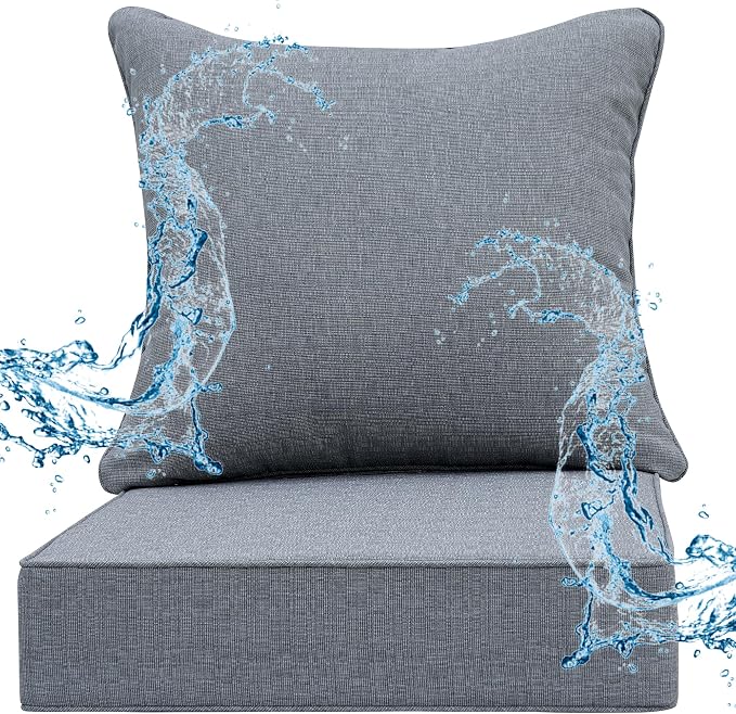 Deep Seat Patio Cushions Set 19 x 19 Inch,Olefin Fabric Outdoor Seat Cushion,Patio Furniture Cushions with Removable Cover,Rain-Proof and Fade Resistant Deep Seat Bottom & Back Cushion,1set