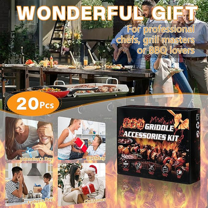 Griddle Accessories Kit, HaSteeL 20Pcs Flat Top Grill Accessories for Camping, Professional ABS Griddle Spatula Grill Tools Set with Melting Dome for Teppanyaki BBQ Outdoor, Perfect Grilling Gifts