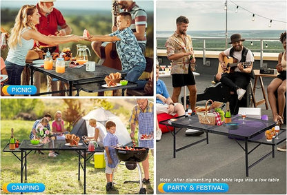 Large Folding Camping Table - Metal Mesh Grill Table with 2 Wing Panels | 2 Adjustable Heights | Large Picnic & Outdoor Table | Expandable Shelves, Lightweight (4.4 FT, Black)