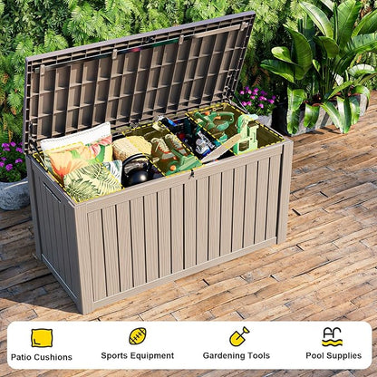 180 GallonOutdoor Storage Box,Resin Deck Boxes Waterproof, IndoorOutdoor Bin for Package Delivery, Patio Cushions, Gardening Tools, Lockable, UV Resistant