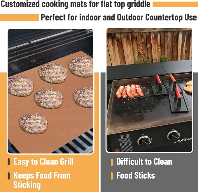 UNCO- Copper Grill Mats for Outdoor Grill, 13" x 15.8", 6 Pack, Nonstick Reusable Grilling Mats for Outdoor Grill, BPA and PFOA Free with PTFE-Fiberglass Coating