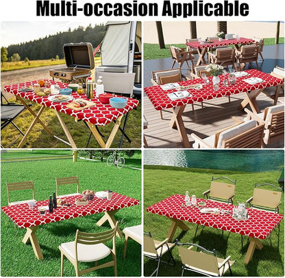 Smiry 2 Pack Rectangle Table Cloth 4 Foot, Waterproof Elastic Fitted Tablecloths, Windproof Washable Polyester Table Cover for Picnic, Camping, Outdoor (Red, 30"x48")