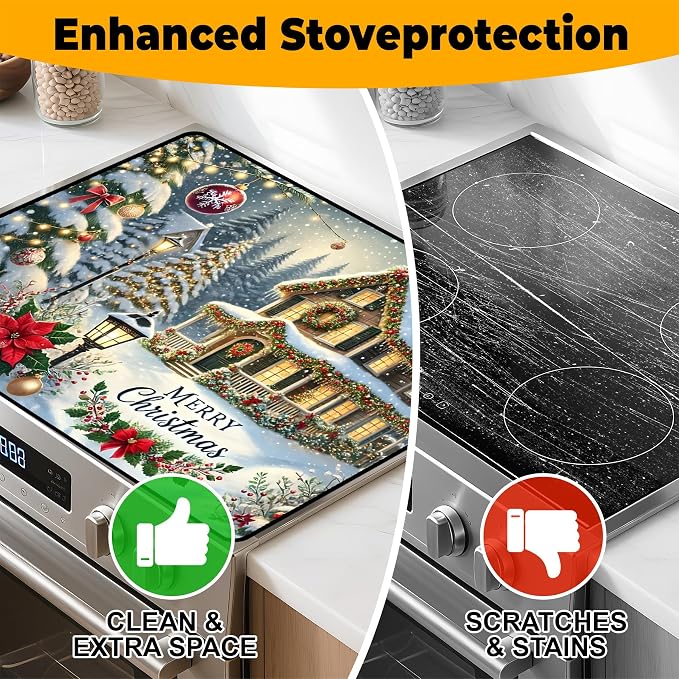 Christmas Stove Top Cover Snowman Stove Top Cover for Home Decoration Kitchen Pad Non-Stick Washable Cooktop Covers Countertop Protector Keep Stove Clean 28"x20" (Snowhouse -1)
