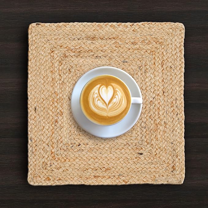 Hausattire Jute Braided Placemats 14x14 Inches Set of 4 Reversible Handwoven Boho Vintage Easter Placemats for Kitchen Dining Tables|BBQ's Farmhouse Decor Indoor & Outdoor Parties|Natural