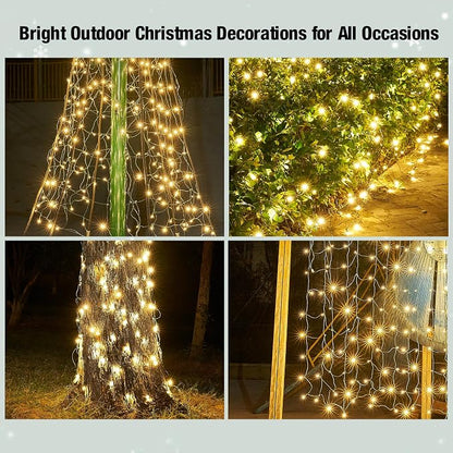 Led Christmas Net Lights Outdoor Christmas Bushes Lights 120Led 6ftx5ft, Connectable Outdoor Indoor Mesh Net Lighting for Xmas Holiday, Garden, Lawn, Shrubs, Trees, Bushes Decorations(WarmWhite)
