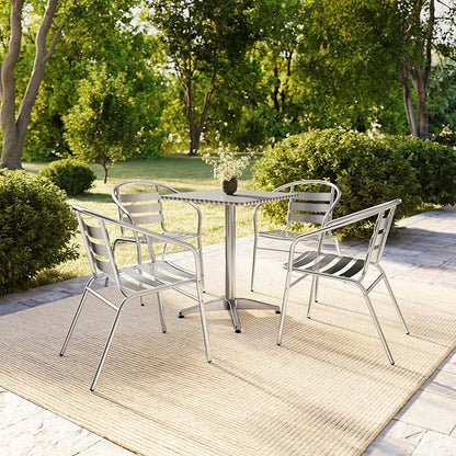 Flash Furniture 23.5 in Aluminum Square Bistro Table with 4 Chairs | Indoor/Outdoor Use, Slat Back, Slat Back Chairs