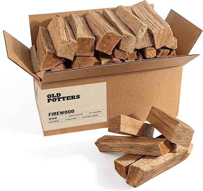 Old Potters Kiln Dried Firewood - Oak, 1100 Cu. in, 16-18 Logs ~ 8" x 2.5" Logs. Cooking Wood for Grilling, Smoking, and Firepits, Oak.