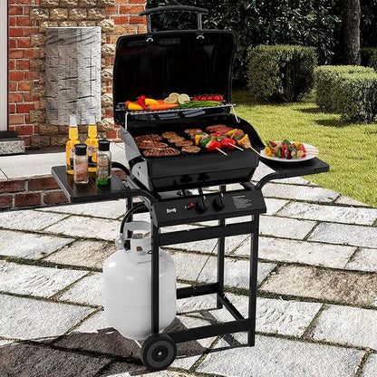 Feasto 2 Burner Propane Gas Grill with 26,500 BTUs Output, Porcelain-Enamel Main Body and Lid, Propane BBQ Grill with Warming Rack & Side Tables for Patio, Backyard, Poolside Gatherings