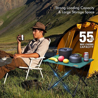 VILLEY Folding Camping Table, Portable Lightweight Table with Carry Bag | Oxford Fabric & Reinforced Aluminum Panel, Stable Tabletop for Camping, Picnic, BBQ & Outdoor Dining