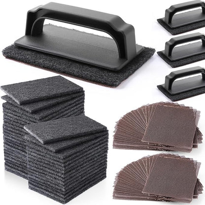 Reallnaive 124 Pcs Griddle Cleaning Kit for Flat Top Grill,Black | Screen Holder, Grill Screens Cleaning Pads, Heavy Duty Abrasive Mesh Pads for Cast Iron, Stainless Steel Griddle Cleaner