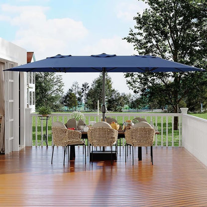 Garvee 15 ft Rectangular Patio Umbrella with Base Included - Large Patio Umbrella with Crank Handle, UV Protection for Outdoor Market, Backyard, Pool - Navy Blue | Rectangular Large Patio Umbrella with Crank Handle 48 LED Lights, UV Protection for Outd...