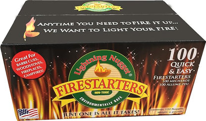 AN100-2 200 Count Fire Starters, Tan (Pack of 200) & Lightning Nuggets N100SEB Super Economy Box Fire Starter 100, Count, Tan
