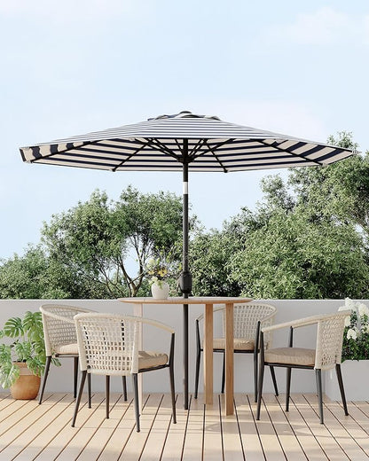 GarveeLife 9 ft Outdoor Patio Umbrella, Table Market Umbrella With Push Button Tilt and Crank, 8 Sturdy Ribs UV Protection Waterproof for Garden, Deck, Backyard, Pool (Black-and-white striped)