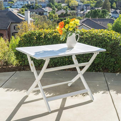 Christopher Knight Home Positano Outdoor Acacia Wood Foldable Dining Table, Pu/ White