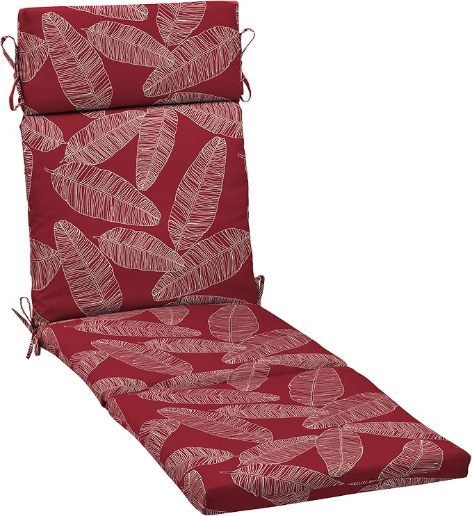 Arden Outdoor Chaise Cushion, 21 in x 72 in, Weather-Proof, Rain-Proof, Fade Resistant Patio Cushion for Chaise Lounger Red Leaf Palm