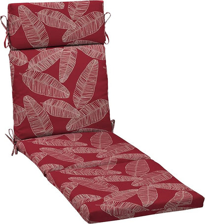 Arden Outdoor Chaise Cushion, 21 in x 72 in, Weather-Proof, Rain-Proof, Fade Resistant Patio Cushion for Chaise Lounger Red Leaf Palm