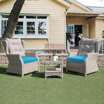 Outdoor Chair Cushions, Set of 4, 24"*24"*4", Water Resistant, Turquoise | High-Density Foam Patio Cushions with Ties, UV & Fade Resistant, Square Corner Seat Cushions for Outdoor Furniture