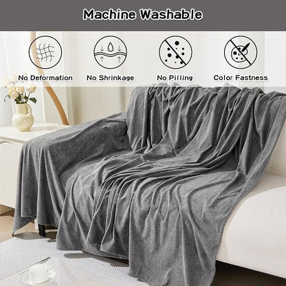 MEETSKY Couch Cover for 3 Cushion Couch Cat Scratch Proof Sofa Covers Washable Couch Protector Sectional Couch Covers for Dogs Soft Couch Cover Blanket Sofa Slipcover for Pets Kids, 91" x 134", Grey