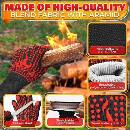 Aramid Heat Gloves for Grilling - Heat Resistant Gloves for Cooking, Men L–XL (9–10″), Women XL (10–11″), Withstands 1472°F (6 Sec), Grill Mitts with Dual-Layer Protection - for Indoor & Outdoor Use