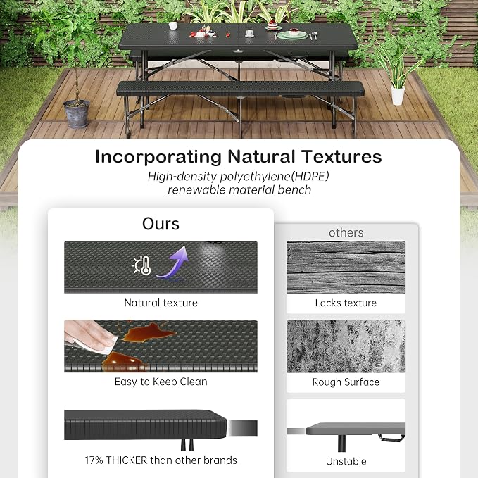 VSOAEIL 6 Foot Folding Bench 2 Pack, Foldable Plastic Bench Indoor Outdoor | 6 Feet Portable Bench Seating with Handle and HDPE Tabletop - Party, Dining, Picnic, Camping, Sports, Temporary Events Rattan